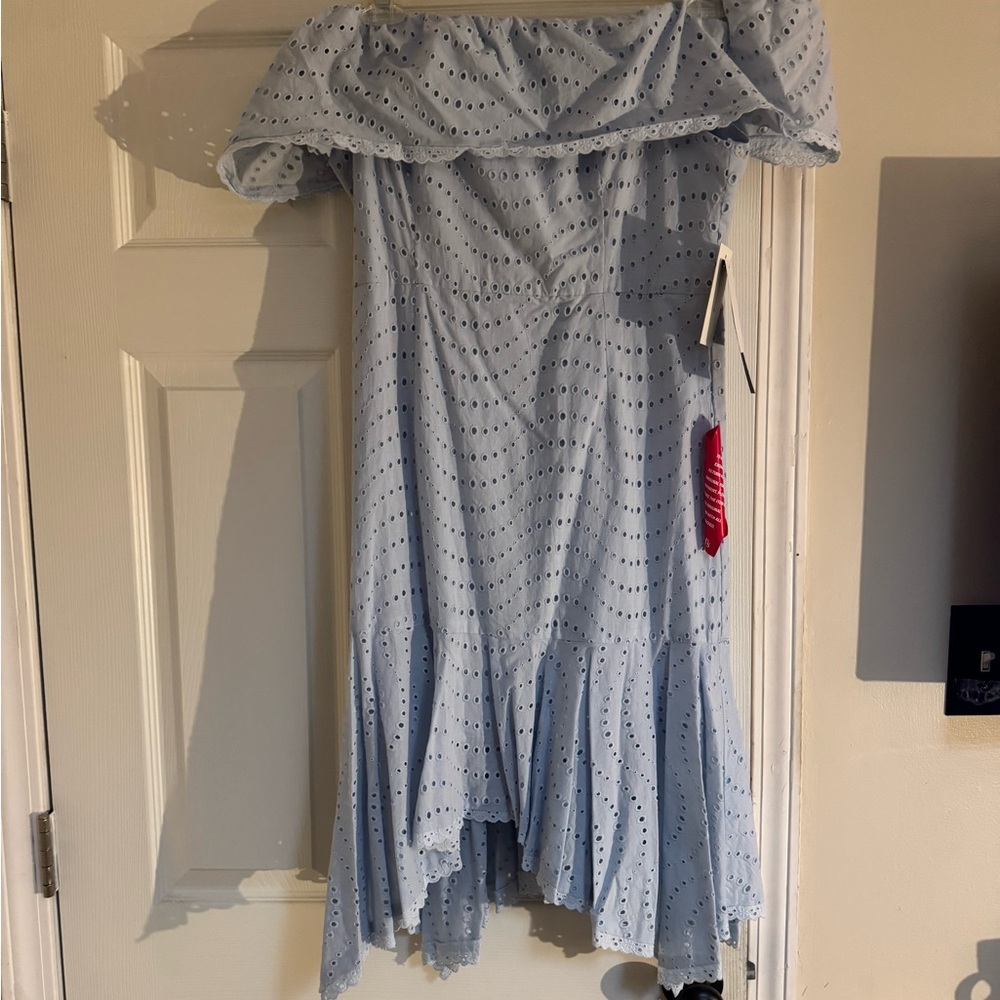 H by Halston Light Blue Off-Shoulder Dress
